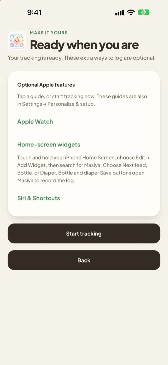 Masiya screen: In app guides